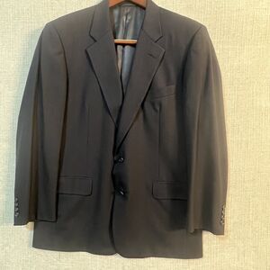 VTG Hickey Freeman 44L (XL) Canterbury 100% Wool Dark Navy W/Red Stripe Blazer